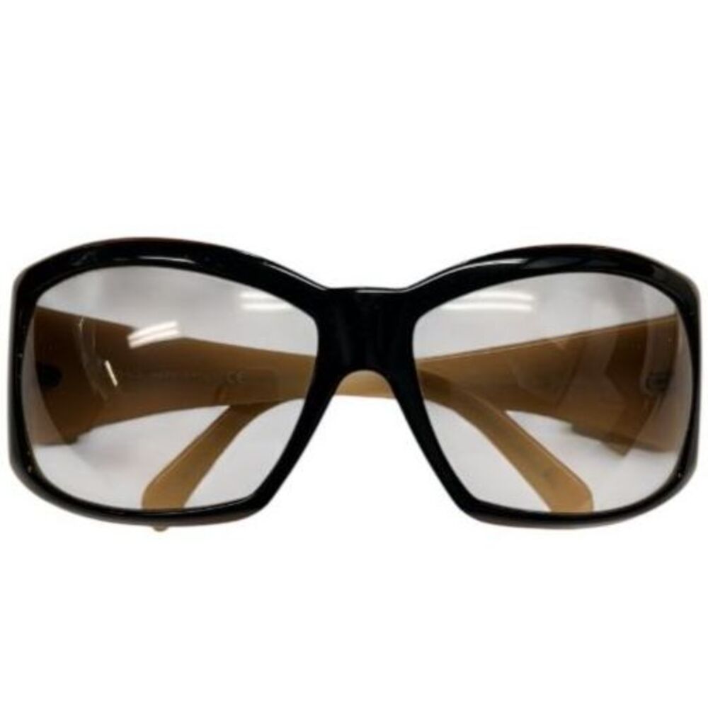 Versace Model 4069-B Sunglasses Beige Tan Crystal Greca Pattern Wrap/Shield Y2k